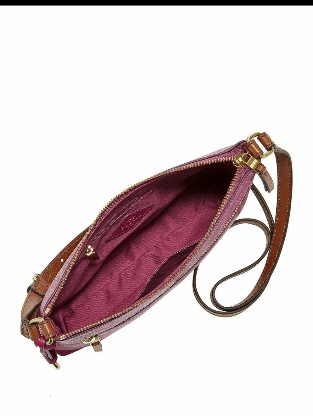 Fossil Fiona Small Crossbody Bag Wine Burgundy Leather Gold Key Charm Gec View 2